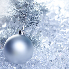 Wall Mural - christmas baubles silver on winter ice