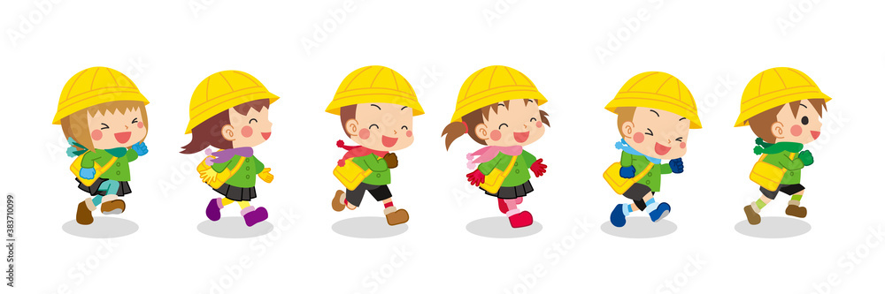 Behang 冬服を着て元気に走り回る可愛い幼稚園児キッズグループのイラストセット Foto4art Behang 冬服を着て元気に走り回る可愛い幼稚園児キッズグループのイラストセット Foto4art