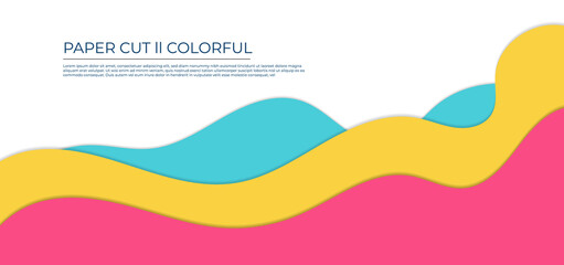 Wall Mural - papercut fluid wave design colorful with space.