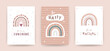 © KeronnArt - Trendy rainbows in boho style in pastel color. Set of different posters. Children illustrations for post card. Doodle art elements. Modern vector illustration.