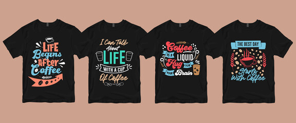 Wall Mural - Typography calligraphy hand-drawn lettering coffee quotes t-shirt design bundle about life