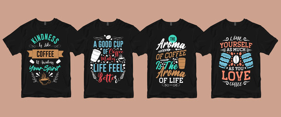 Wall Mural - Typography calligraphy hand-drawn lettering coffee quotes t-shirt design bundle about life