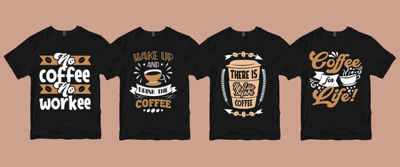 Wall Mural - Typography calligraphy hand-drawn lettering coffee quotes and sayings about life t-shirt design bundle.