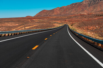 Wall Mural - Empty scenic highway in Arizona, USA. Asphalt texture, way background.