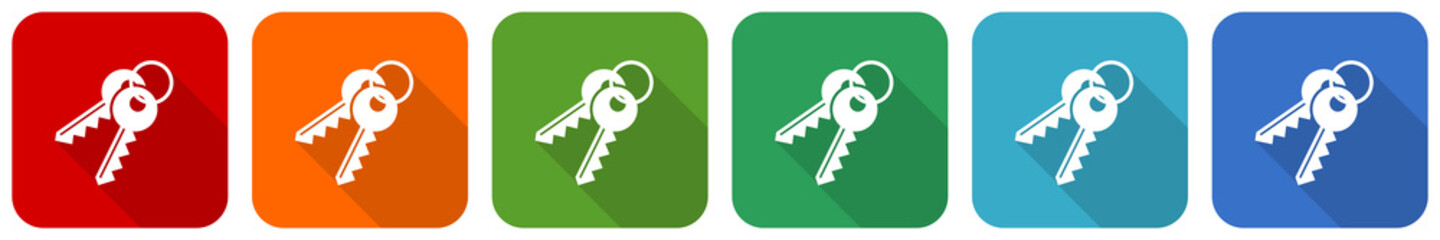 Fototapete - Keys icon set, flat design vector illustration in 6 colors options for webdesign and mobile applications