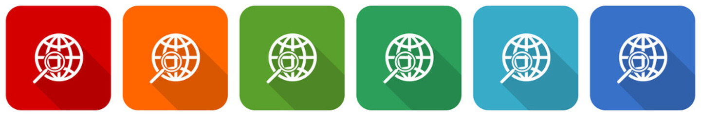 Aufkleber - Search icon set, flat design vector illustration in 6 colors options for webdesign and mobile applications.