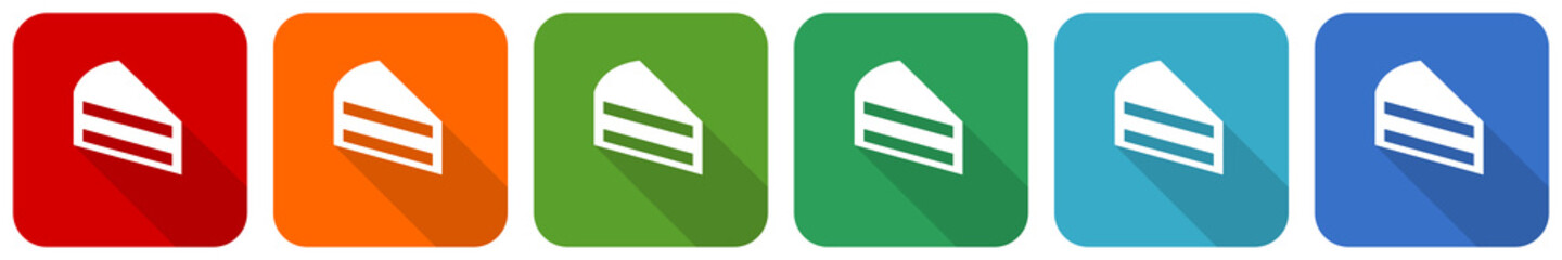 Poster - Cake icon set, flat design vector illustration in 6 colors options for webdesign and mobile applications