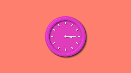 Amazing pink color 3d wall clock isolated on red light background,1 hours clock isolated