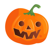 Halloween Decorative Pumpkin Face With Round Eye And Toothy Mouth Vector Illustration Isolated On White Background
