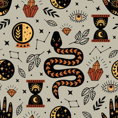 Wall Mural - seamless pattern with mystical elements