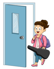 Wall Mural - Kid Girl Music Guitar Lessons Door Illustration