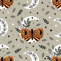 Wall Mural - seamless pattern with bohemian butterfly on the moon