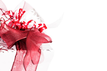 Canvas Print - silver christmas present with red ribbons