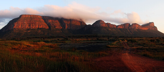 rock in the northern part of south africa.large red mountains in south africa in the setting sun. mo