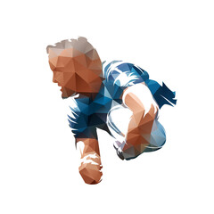 Wall Mural - Rugby player. Low polygonal vector illustration, side view