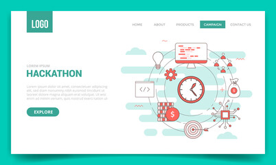 Wall Mural - hackathon concept with circle icon for website template or landing page banner homepage