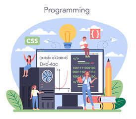 IT education concept. Student write software and create code