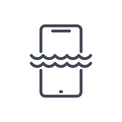 Wall Mural - Liquid damaged mobile phone line icon. Smartphone water resistent vector outline sign.