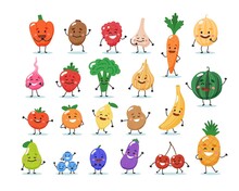Fruits And Vegetables Characters. Vector Illustration