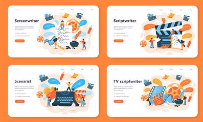 Sticker - Screenwriter web banner or landing page set. Person create a screenplay