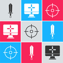 Wall Mural - Set Sword for game, Computer monitor and Target sport icon. Vector.