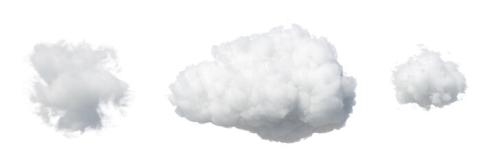3d render. collection of random shapes of abstract clouds. cumulus different views clip art isolated