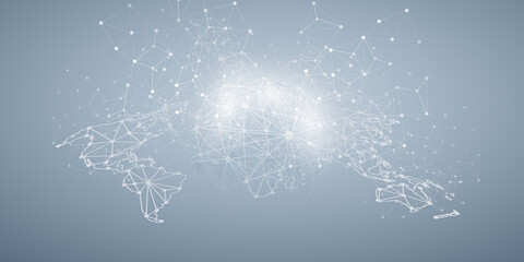 Abstract Minimal Style Cloud Computing, Networks Structure, Telecommunications Concept Design, Network Connections, Transparent Geometric Mesh - Vector Illustration