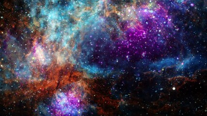 seamless loop space flight into ngc 6357 diffuse nebula star field expansive emission nebula. 4k 3d 