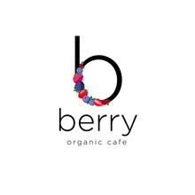 Berry Logo. B Letter With Some Different Berries And Leaves. Organic Cafe Icon. Logo For Natural Products. Berries Icon. Healthy Food.