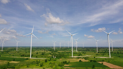 Wall Mural - wind turbines plant for electric power production with blue sky ,clean energy concept