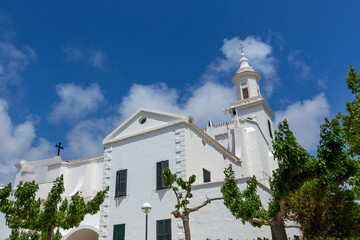 Canvas Print - Menorca Sant Lluis white mediterranean church in Balearic