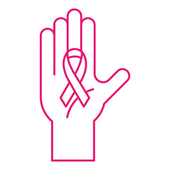 Wall Mural - breast cancer ribbon on hand line style icon vector design