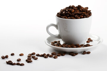 Canvas Print - coffee cup filled with coffee beans