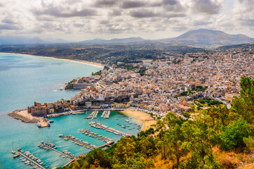 Sticker - Scenic view of Trapani town and harbor in Sicily