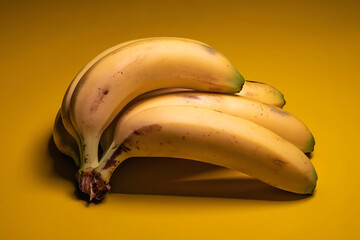 A bunch of bananas on yellow background.