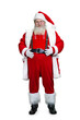 © DenisProduction.com - Realistic Santa Claud with hands on belly. Happy smiling Santa Claus holding hands on belt, isolated on white background. Santa Claus, studio shot.