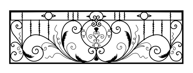 Wall Mural - SKETCH of forged metal elements with antique ornaments. Artistic forging belongs to the category of handwork. set of decorative curl borders on white background. BALCONY