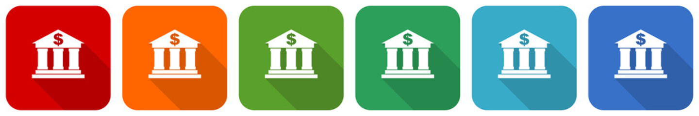Leinwandbilder - Bank icon set, flat design vector illustration in 6 colors options for webdesign and mobile applications
