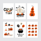 Fototapeta Boho - Halloween greeting cards set with handwritten lettering and traditional symbols