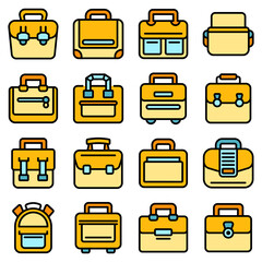 Wall Mural - Laptop bag icons set. Outline set of laptop bag vector icons thin line color flat on white
