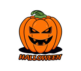 Wall Mural - Halloween pumpkin with sinister smiling concept artwork on white background