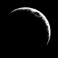 Crescent moon on black background.