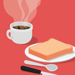 Poster - coffee cup with bread and cutlery vector design