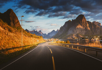 Wall Mural - road by the sea, reine, lofoten islands, norway