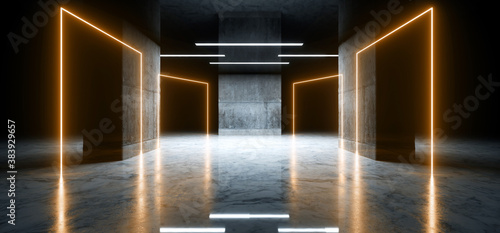 Fotografía Sci Fi Futuristic Modern Parking Neon Glowing Laser Orange Yellow Cement Concret