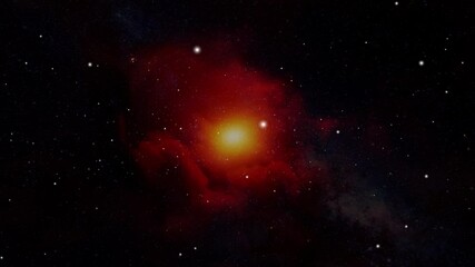 Wall Mural - red nebula clouds moving and milky way in outer space.