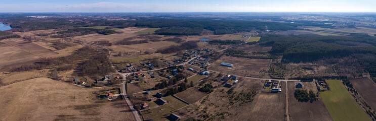 Poster - Farm in early spring forest photographed from above