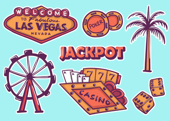 Colorful Hand drawn las vegas stickers collection