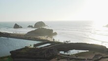 Wide Static View Of Sunset At The Historic Sutro Baths In San Francisco Along The Pacific Coast.