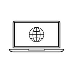 Globe on screen of laptop icon flat style in trendy design isolated